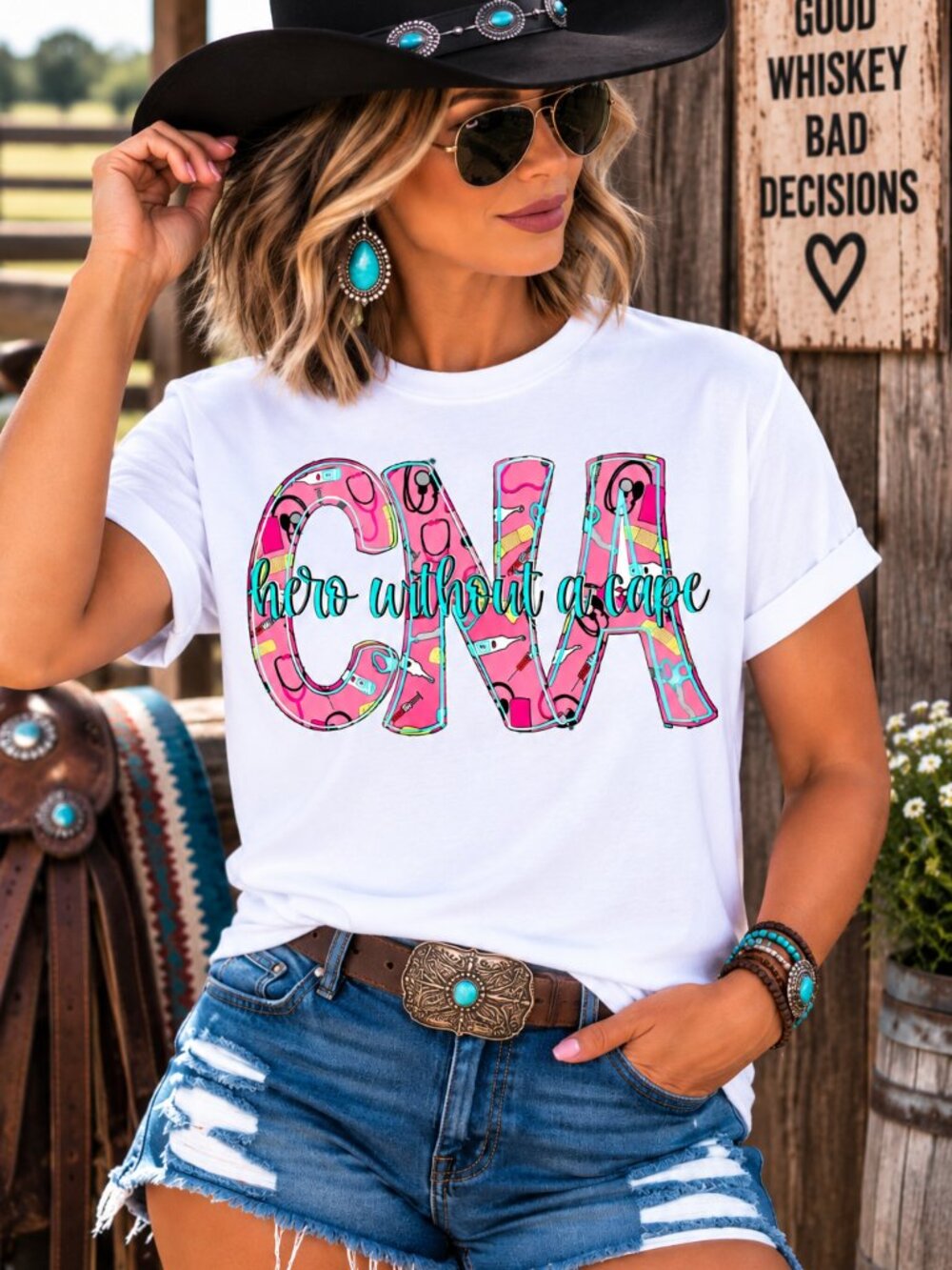 CNA Nurse Custom Graphic T Shirt Trendy Boutique Style Tee Womens White